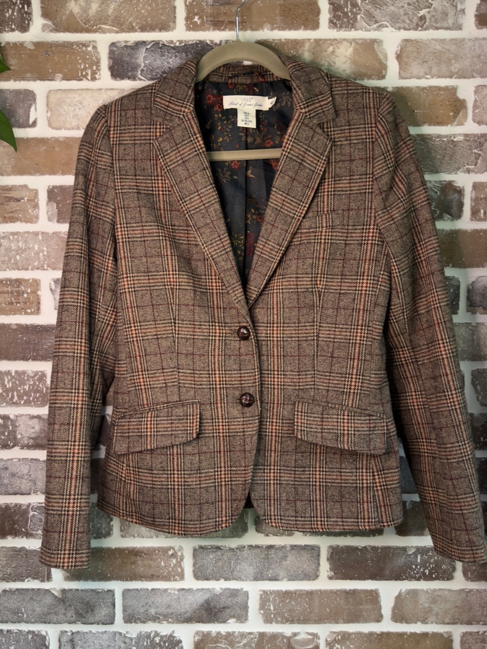 H&M Women’s 6 Brown Plaid Tweed Blazer with Elbow Pads